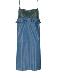 LA ROSE - Leren Jurk Top Verde Gonna Azzurra - Lyst