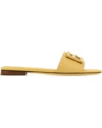 Fendi - Yellow Leather Baguette Slippers - Lyst