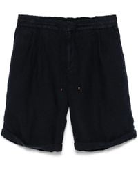 Brunello Cucinelli - Blaue leinen gabardine shorts mit elastischem bund - Lyst