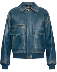 Versace - Chaqueta De Piel Con Bolsillo Y Cremallera - Lyst