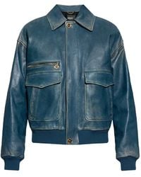 Versace - Leather Zip-Up Jacket - Lyst