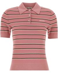 Miu Miu - Embroidered Stretch Cotton Blend Polo Shirt - Lyst