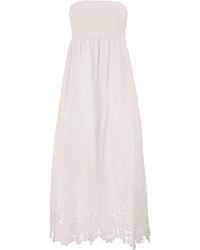 Max Mara - Strapless Linen Dress With Embroidered Hem - Lyst