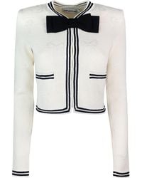 Self-Portrait - Self -Porträt -Strickjacke Con Fiocco Jacquard Crema - Lyst