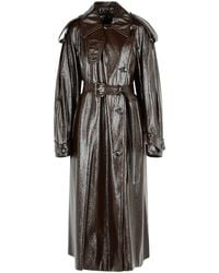 Sportmax - Long 'bairo' Patent Effect Trench Coat In Coffee Cotton - Lyst