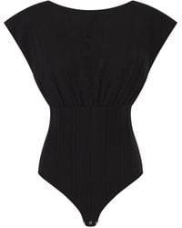 Elisabetta Franchi - Knit Bodysuit With Deep Neckline And Jewel Detail - Lyst
