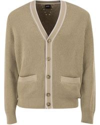 BOSS - Cardigan en coton côtelé avec boutons contrastés - Lyst