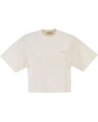 Autry - Cropped Cotton T-Shirt With Tone-On-Tone Logo - Lyst