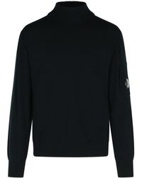 C.P. Company - C.p. Bedrijf 'lens' Black Virgin Wool Blend Turtleneck Trui - Lyst