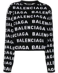 Balenciaga - Allover Logo Wool Cropped Sweater - Lyst