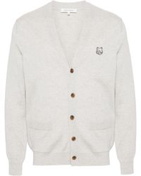Maison Kitsuné - Grey Wool Fox Head Cardigan - Lyst