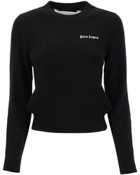 Palm Angels - Pullover cropped con logo ricamato - Lyst