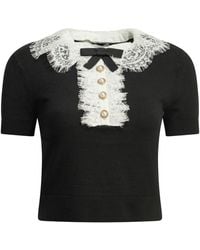 Self-Portrait - Sweater With Lace Collar - Lyst