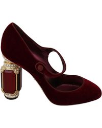 Dolce & Gabbana Womens Brown Suede Jewel Mary Jane Pumps Heels Shoes 