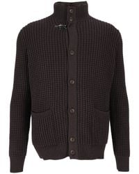 Fay - Waffle Knit High Collar Cardigan - Lyst
