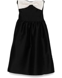 Self-Portrait - Taffeta Contrast-Bow Midi Dress - Lyst