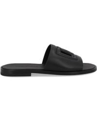 Dolce & Gabbana - Dolce & Gabbana Leather Slippers With Logo - Lyst