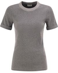 Peserico - Stretch Cotton Jersey T-Shirt With Lamé Knit Neckline - Lyst