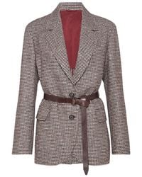 Brunello Cucinelli - Blazer Met Pied-De-Poule Print En Ceintuur - Lyst