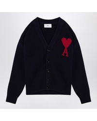 Ami Paris - Ami De Coeur Midnight Wool Cardigan - Lyst