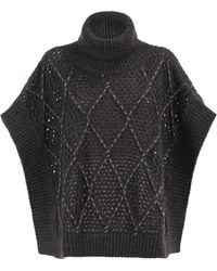Peserico - Virgin Wool Openwork Knit Roll-Neck Poncho - Lyst