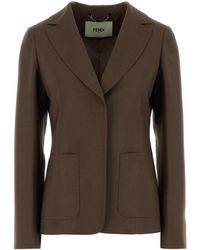 Fendi - Mud Wool Blend Blazer - Lyst