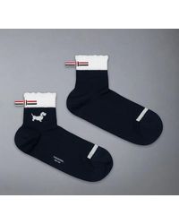 Thom Browne - Hector Intarsia Pointelle Stitch Ronde Sokken Van Katoen Met Geschulpte Rand - Lyst