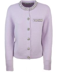 Self-Portrait - Lilac Crystal Trim Cardigan - Lyst