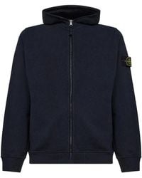 Stone Island - Felpa Con Zip E Cappuccio Cotone Malfilé - Lyst