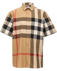 Burberry - Chemise à manches courtes en popeline de coton stretch Check - Lyst