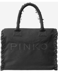 Pinko - Cotton Shopper Bag With Logo - Lyst