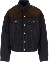 Prada - Suede Leather And Denim Blouson - Lyst