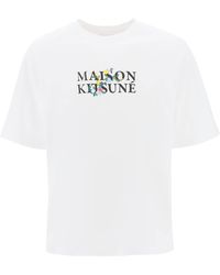 Maison Kitsuné - Oversized T-shirt Met -bloemenlogo - Lyst