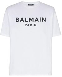 Balmain - Crew Neck T-Shirt With Bold Lettering And Straight - Lyst