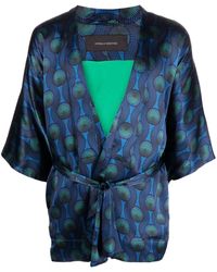 OZWALD BOATENG - Printed Silk Short Kimono - Lyst