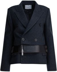 Sacai - Wool And Leather Coat Jackets And Coats Grey - Lyst