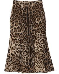 Dolce & Gabbana - Leopard Print Jersey Midi Rok - Lyst