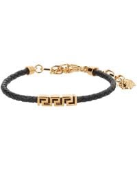 Versace - Leather Bracelet With "Greek" - Lyst