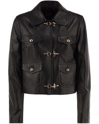 Fay - Cropped Genuine Leather Jacket With Hooks - Lyst