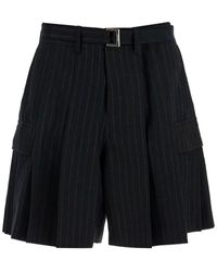 Sacai - Striped Plissee Bermuda Shorts - Lyst