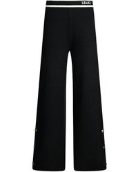 Liu Jo - Wide-Leg Trousers With Decorative Hem Buttons - Lyst