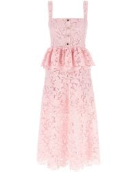 Self-Portrait - Zelfportret 'pink Lace Peplum Midi' Jurk - Lyst