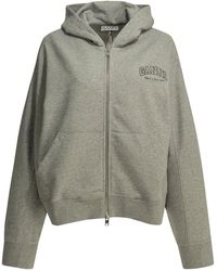Ganni - Sweatshirt With Zipper And Logo - Lyst