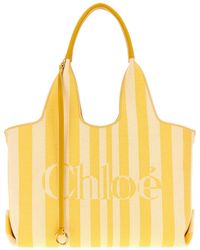 Chloé - 37Cm Striped Embroidered Canvas Shopping Handbag - Lyst