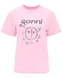 Ganni - T-Shirt Girocollo Con Stampa - Lyst