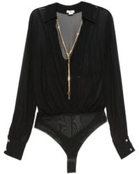 Elisabetta Franchi - Voile Shirt Bodysuit With Jewel Necklace - Lyst