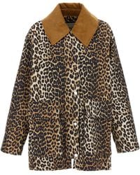 Ganni - Canvas Midi Leopard Print Jacket - Lyst