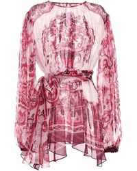 Dolce & Gabbana - Majolica Print Belted Blouse - Lyst