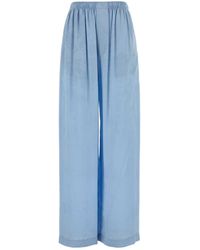 Balenciaga - Light Blue Silk Wide-leg Pant - Lyst