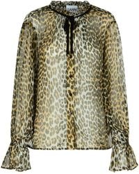 Ganni - Leopard Print Viscose Shirt - Lyst